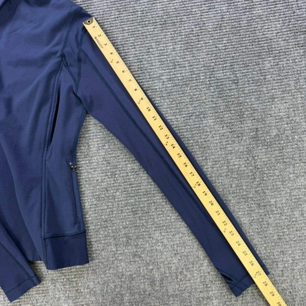 Lululemon Asymmetric Full Zip Jacket Navy Funnel Neck Thumbholes Womens 4 READ - Picture 10 of 11